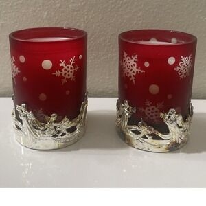 International Silver Company Red Snowflake Angel Votive Candles Set of 2